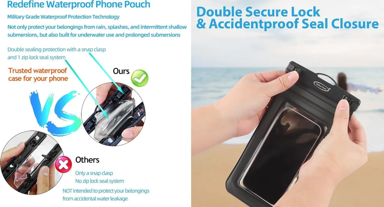 AiRunTech Waterproof Phone Pouch,Waterproof Phone Case with Lanyard Protector for iPhone 15 14 13 12 11 Pro Max,Waterproof Cellphone Bag Beach Cruise Ship Essentials Vacation Accessories