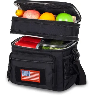 ATRIPACK Lunch Bag for Men, Double Deck Tactical Lunch Box Work with Shoulder Strap MOLLE Webbing Large Lunch Cooler Leakproof Insulated Black