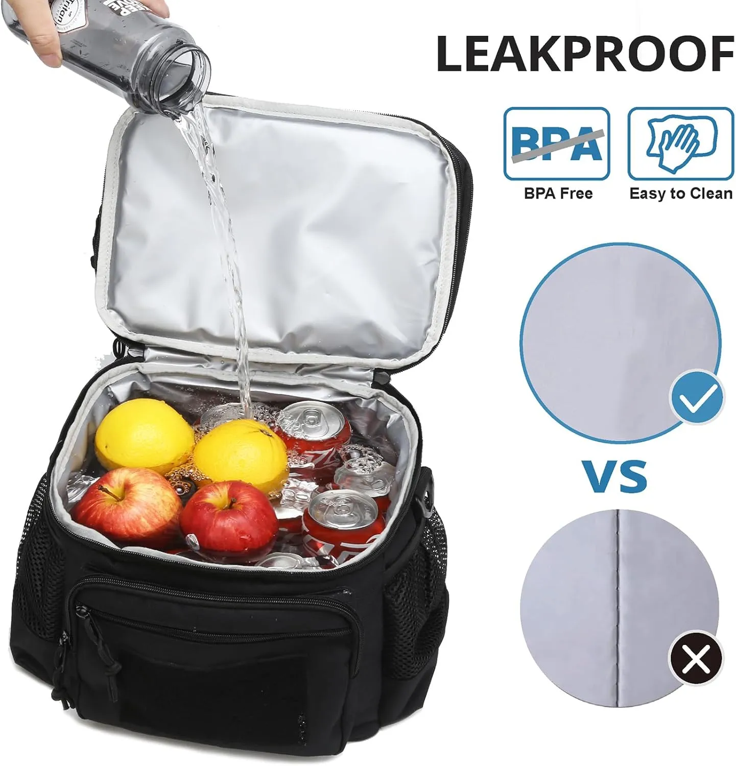 ATRIPACK Lunch Bag for Men, Double Deck Tactical Lunch Box Work with Shoulder Strap MOLLE Webbing Large Lunch Cooler Leakproof Insulated Black