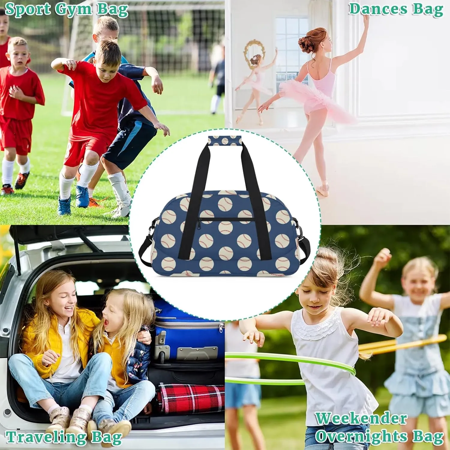 Baseball Navy Blue 18 inch Small Gym Bag for Women and Men, Lightweight Carry On Weekender Bag Mini Duffel Bag for Travel Sports Workout