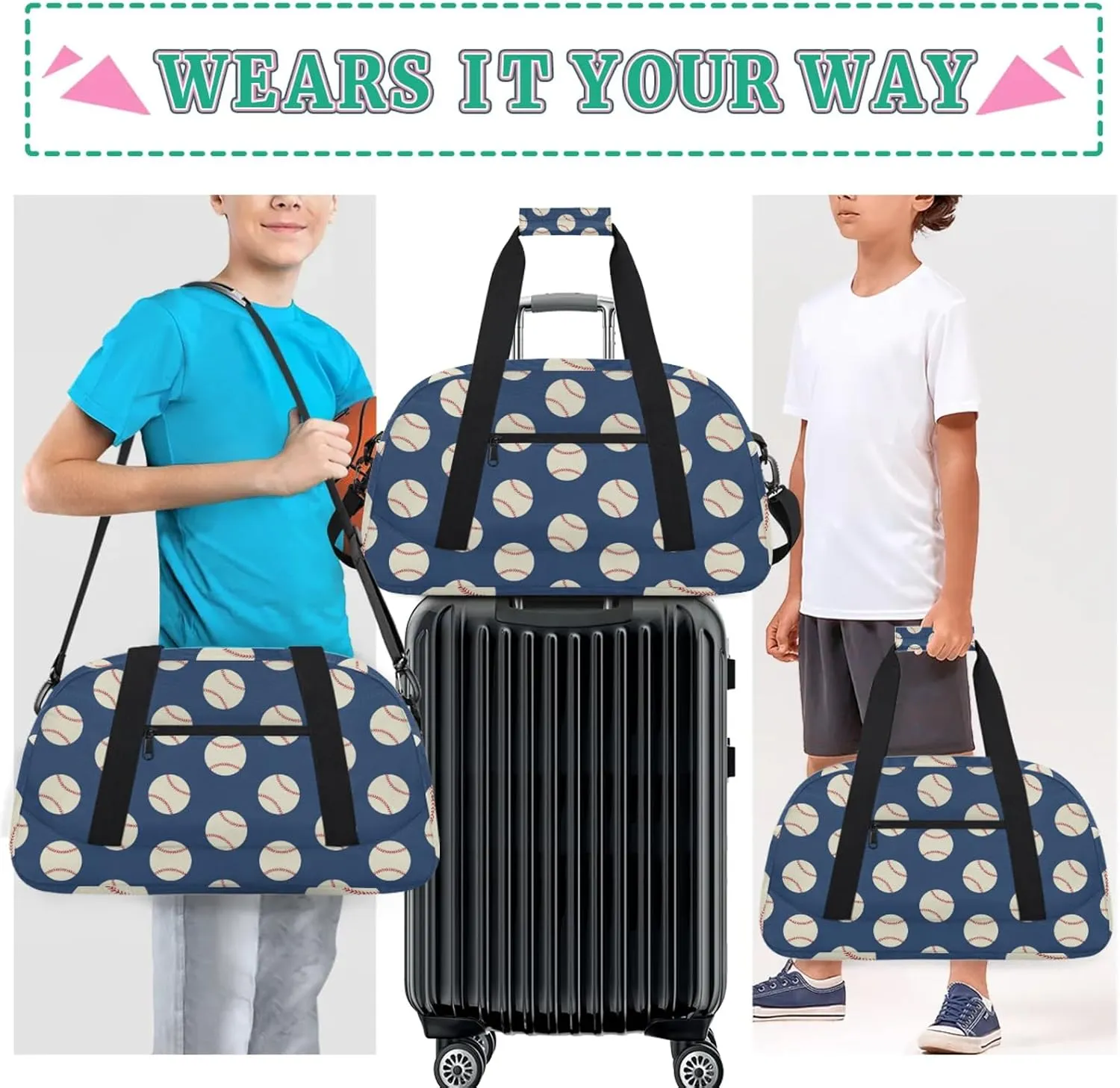Baseball Navy Blue 18 inch Small Gym Bag for Women and Men, Lightweight Carry On Weekender Bag Mini Duffel Bag for Travel Sports Workout