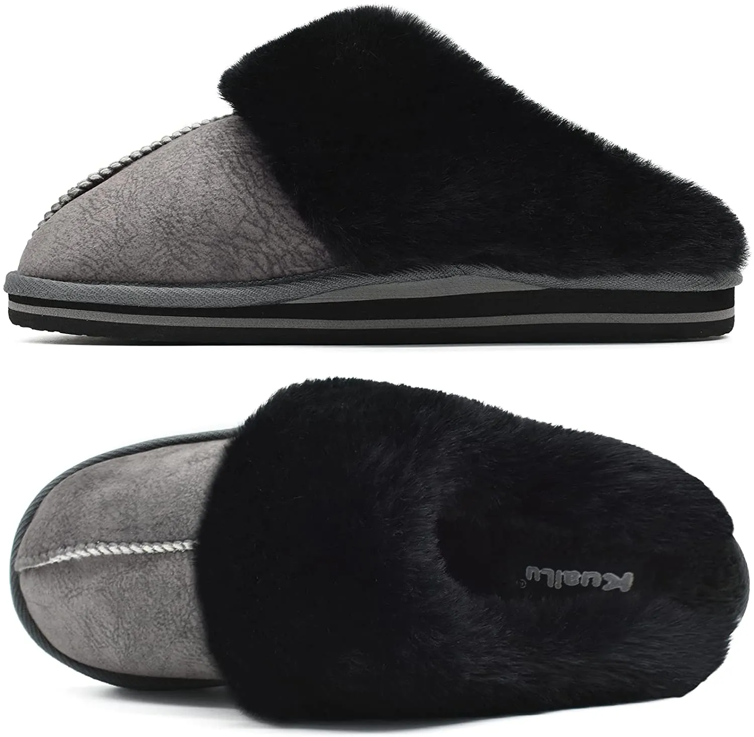 Black Fluffy Memory Foam Non-Slip Winter House Slippers