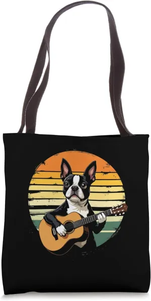 Boston Terrier Guitar Retro Tote Bag