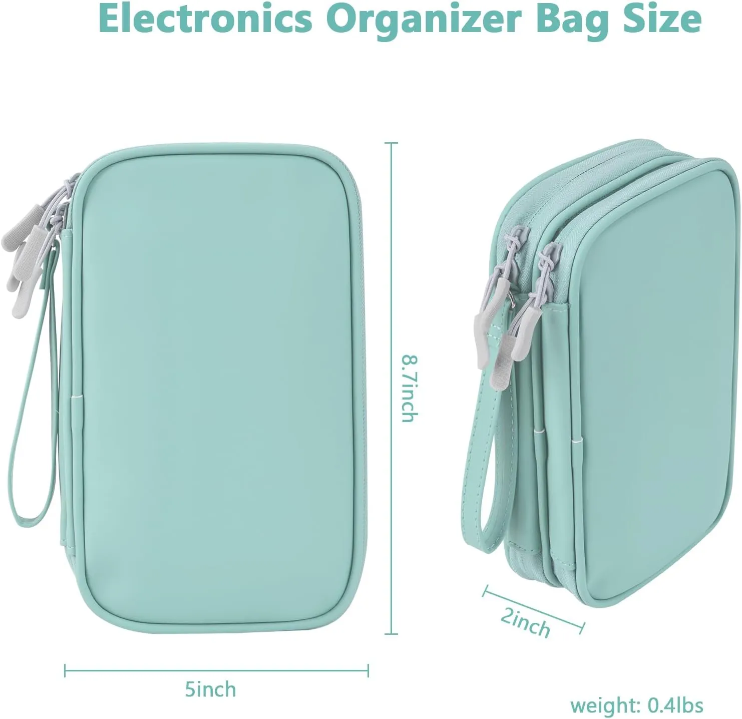 DDgro Tech Organizer Travel Carrying Case Cables Pouch Organize and Storage Accessories Electronics Cords Charger Earphones Power Bank (Mint Green, PU-M)