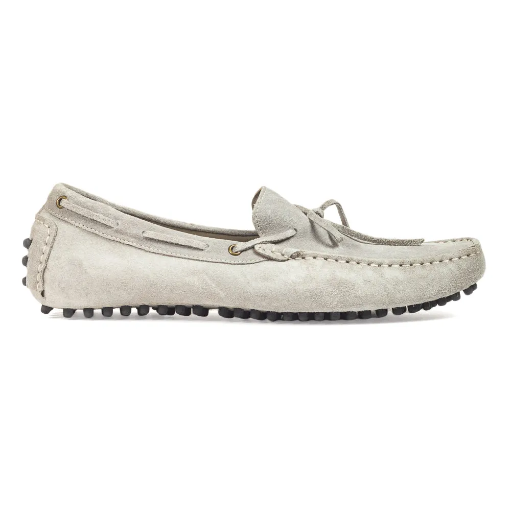 Gommino Suede Bow Loafers (Moon Grey)