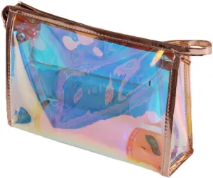 Iridescent Holographic Makeup Bag with Portable Handle, Travel Clear Toiletry Bag, Lipstick Cosmetic Pouch, Waterproof Zipper Beach Bag Make up Organizer Case for Woman Teen Girl, B