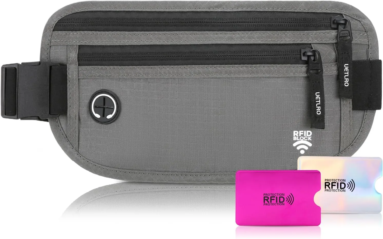 Passport Holder for Travel for Men and Women Hidden Money Belt Grey Travel Wallet with RFID Blocking Sleeve Fanny Pack for Men