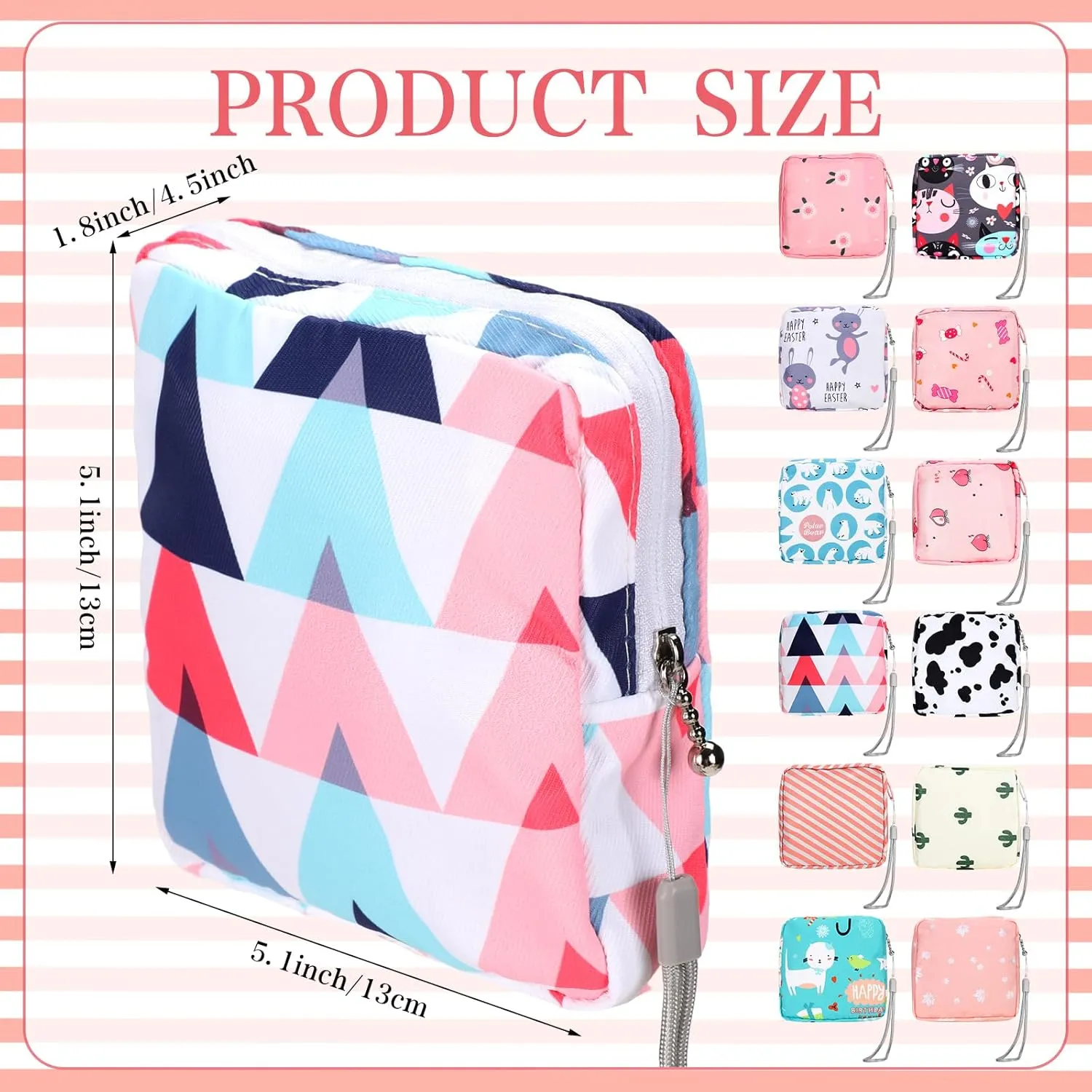 Paterr 12 Pcs Sanitary Napkin Storage Bag Set Including 12 Zipper Menstrual Pad 12 Hand Wrist Strap Lanyard String Lanyard Badge Holder Period Bags Tampons Holder for Women(Chic Style)
