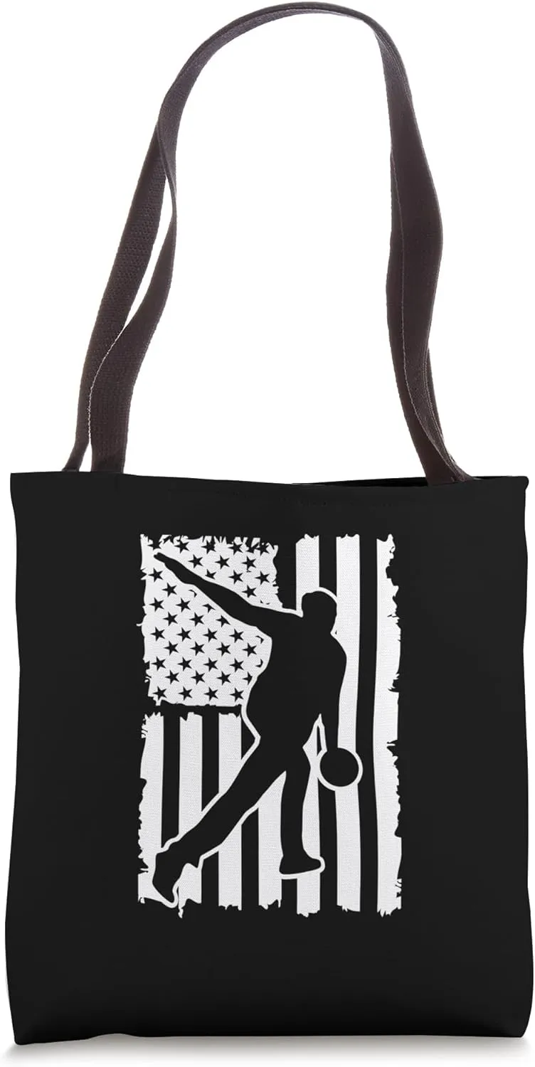 Patriotic Bowling Silhouette USA Flag Tote Bag