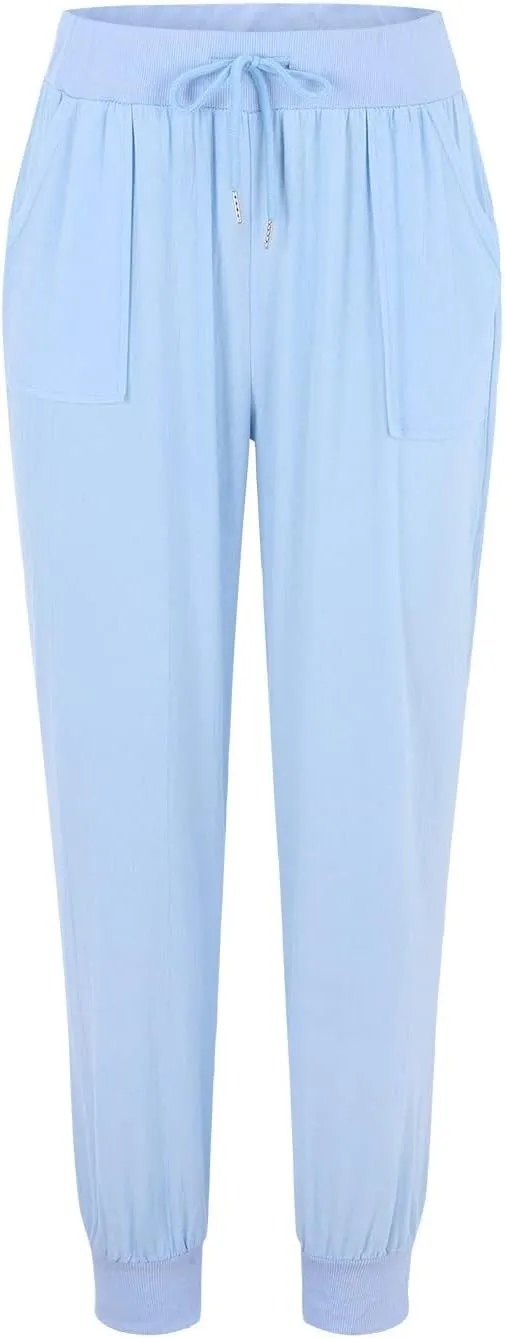 PTOLOCIF Women's Cotton Linen Pants Summer Baggy Boho Casual Palazzo Pants Wide Leg Long Lounge Trousers with Pockets
