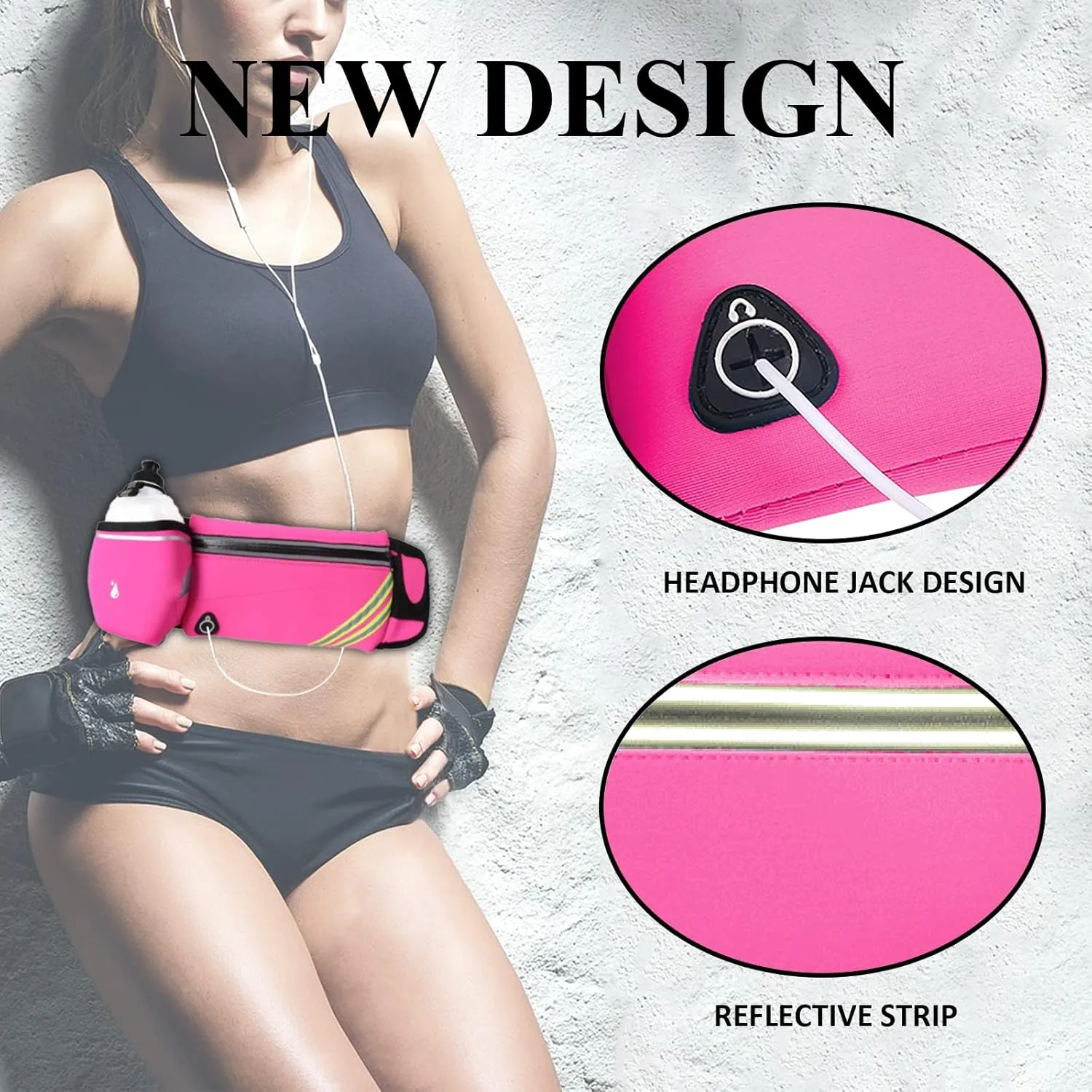 Running Belt Bag with Water Bottle Holder,Waterproof Fanny Pack Women Kid Hip Waist Bag for Hiking Jogging Cycling Walking,Workout Waist Pack iPhone 16 15 14 13 12 11 Pro Max Xs 16e Xr X Plus