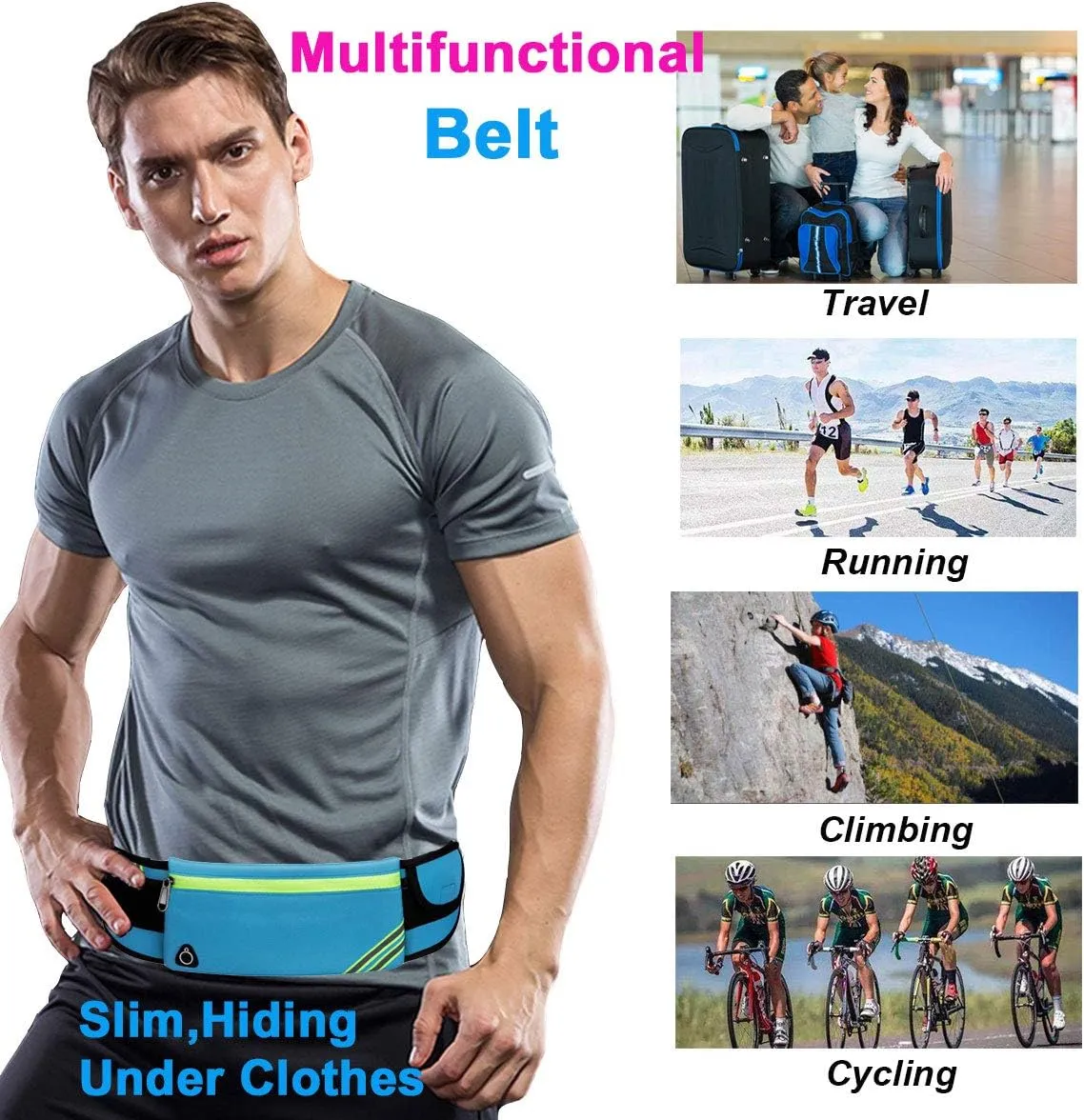 Running Belt Waist Pack Bag,Workout Gear,Gym Fitness Fanny Pack for Phone,Cell Phone Holder for Running,Jogging Pocket Belt for Women & Men,Running Accessories(Blue)