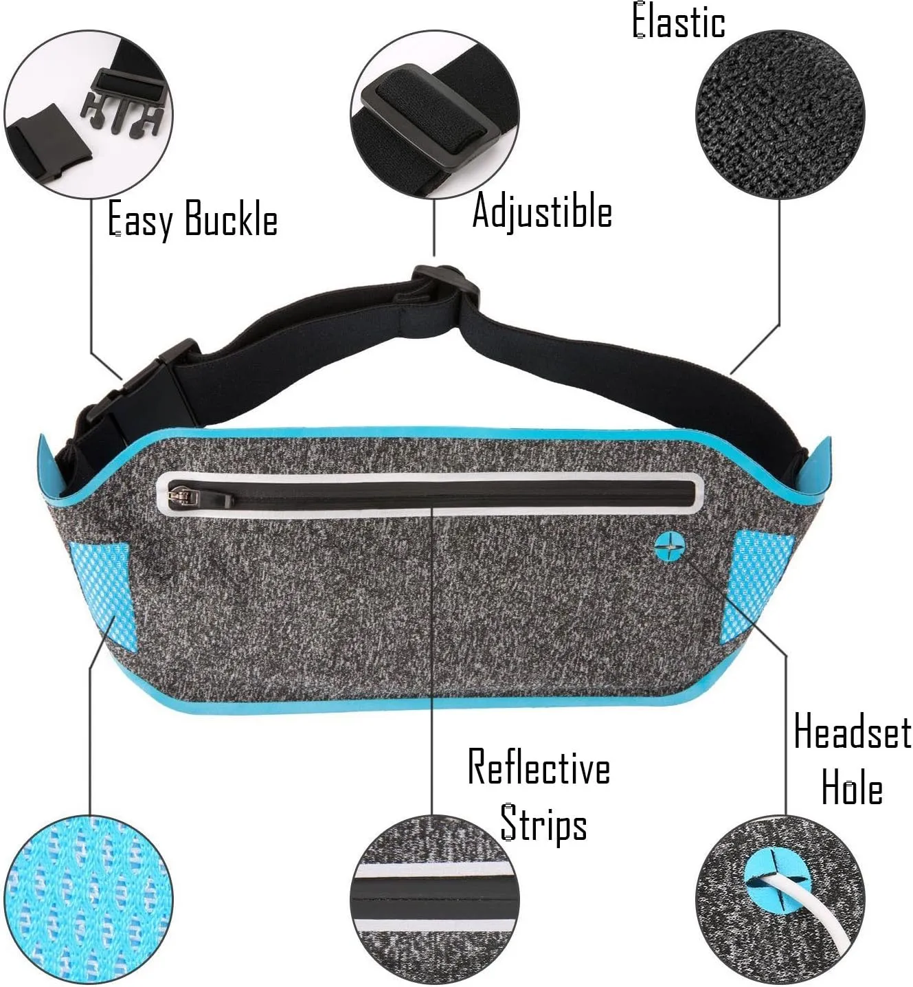 Running Waist Pack, Lightweight Water Resistant Reflective Runner Belt Sports Fanny Pack Adjustable Waistband