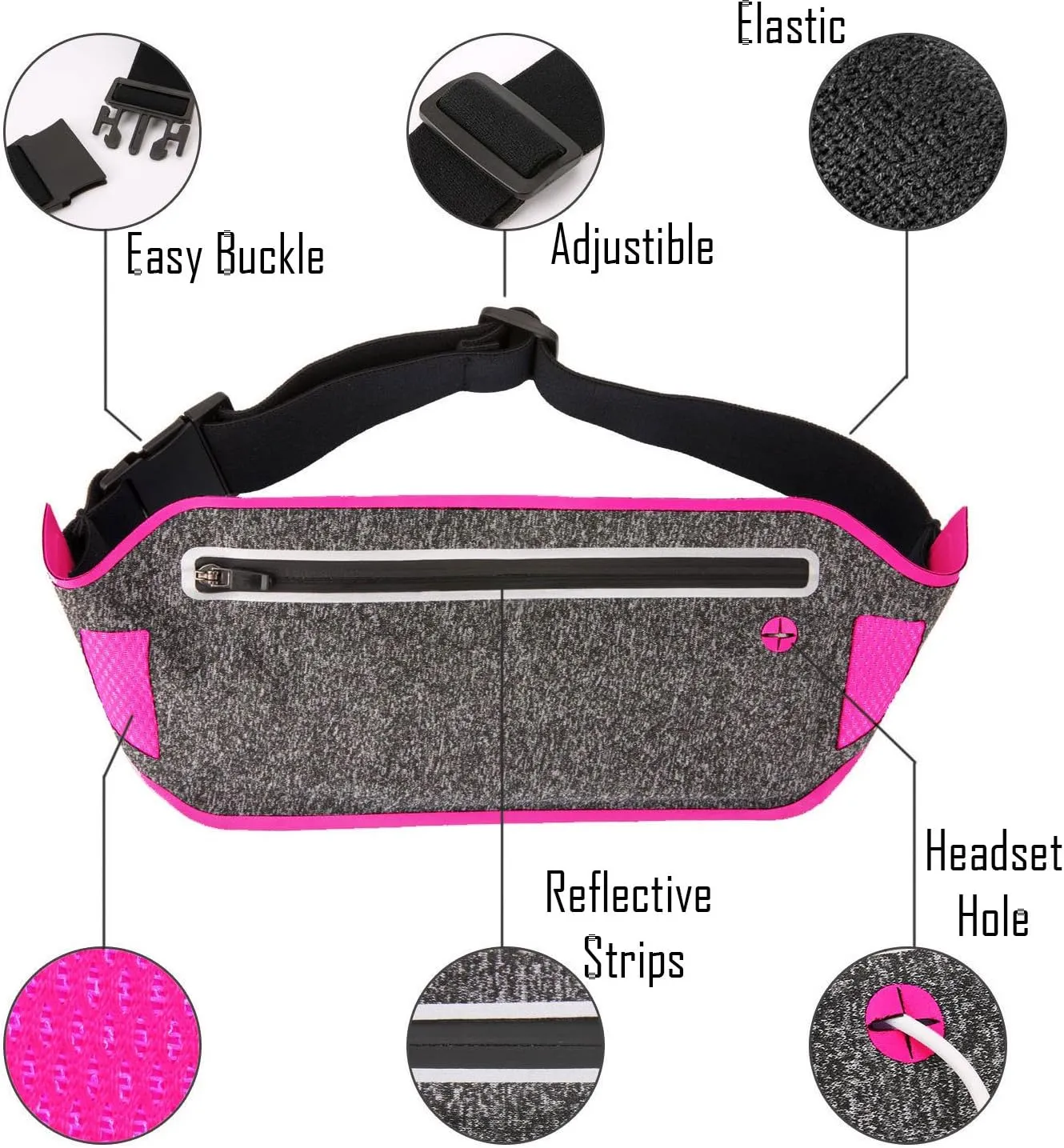 Running Waist Pack, Lightweight Water Resistant Reflective Runner Belt Sports Fanny Pack Adjustable Waistband