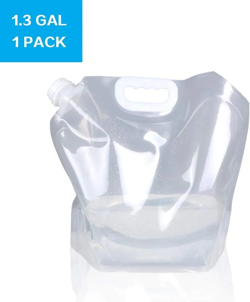 Soddeph Collapsible Water Container Bag, BPA Free Food Grade Clear Plastic Storage Jug for Sport Camping Riding Mountaineer,Freezable, Food Grade (10-pack-1.3 Gal)