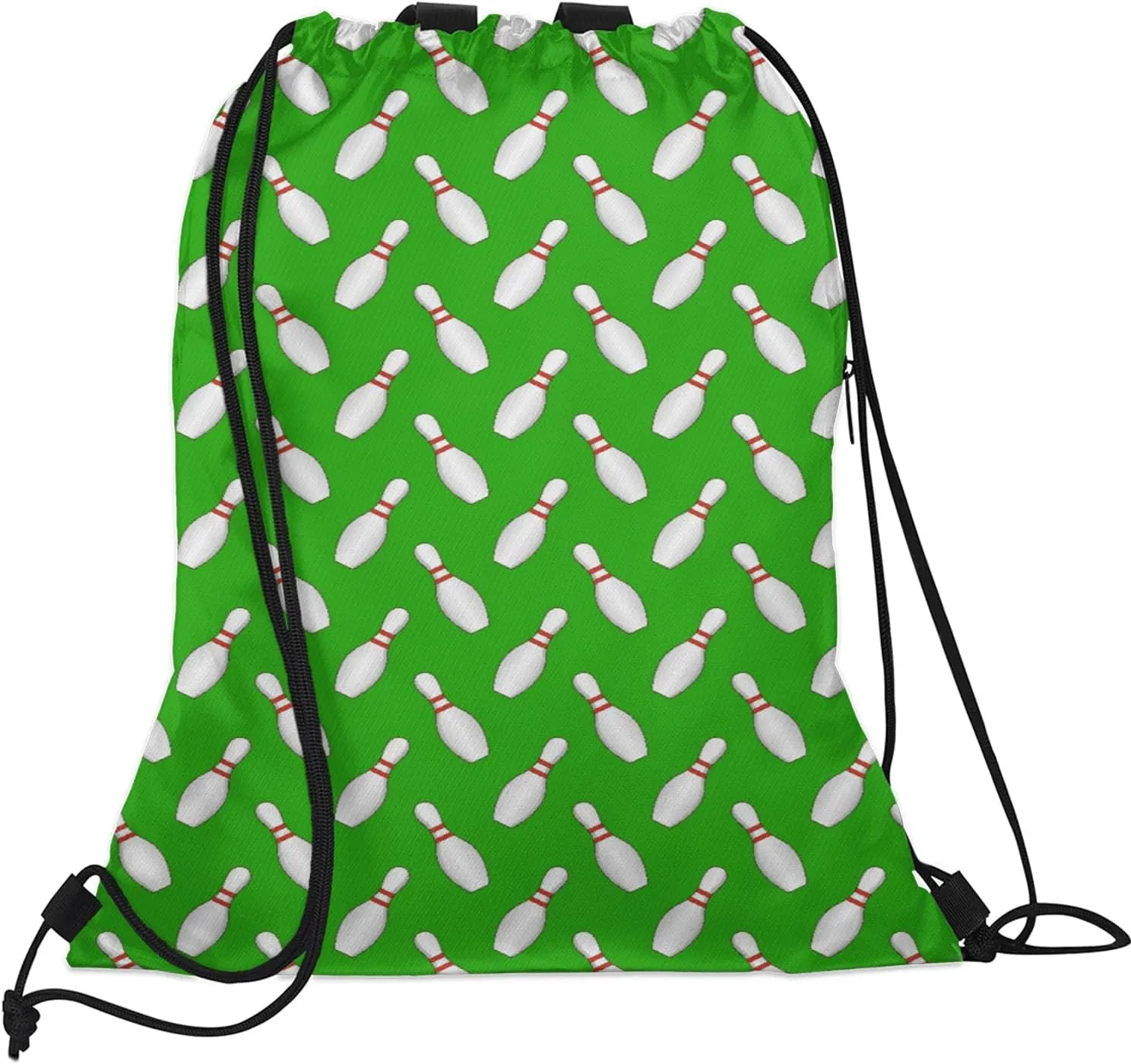 Sport Bowling Ball Drawstring Backpack Green Sports Gym Sackpack for Women Men Waterproof String Bag with Mesh Pockets