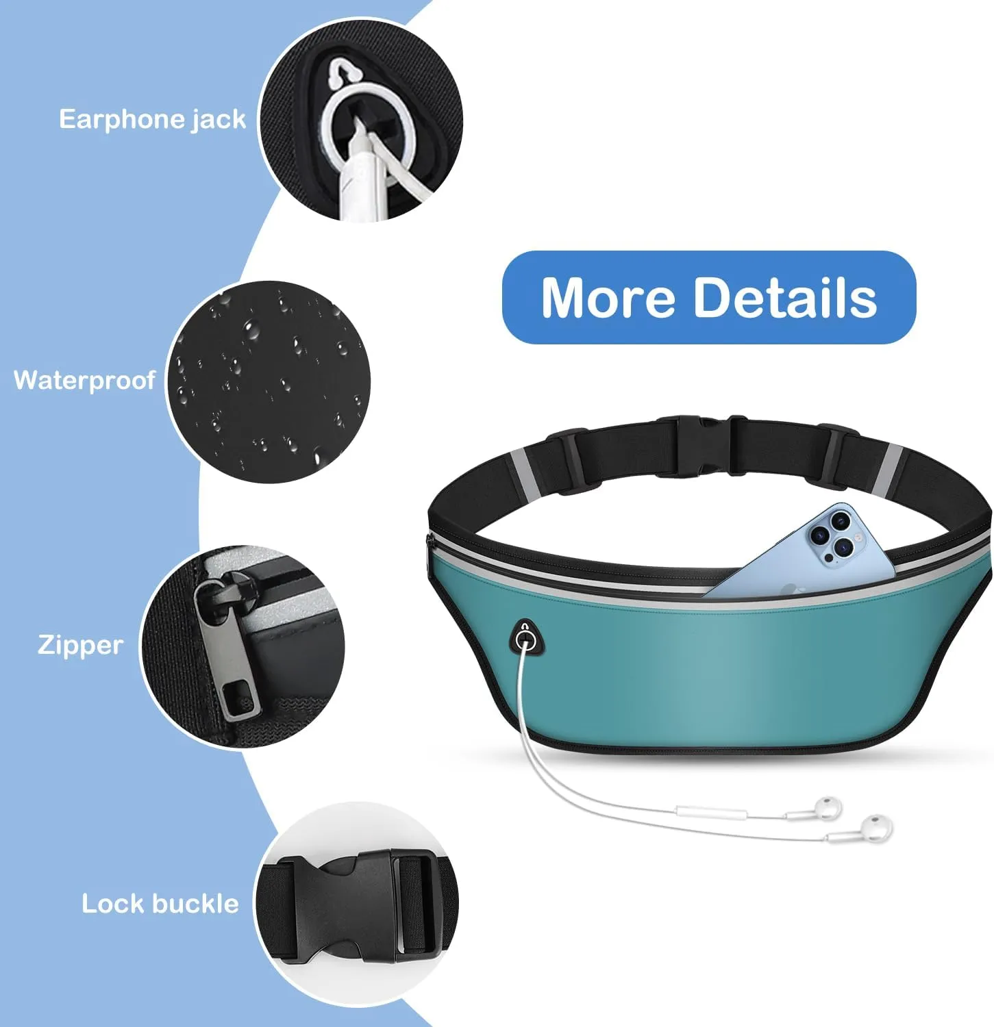 UltraSlim Fanny Packs for Women Men Slim Running Belt Waist Pack Runners Bag Waterproof Money Belt (Blue)