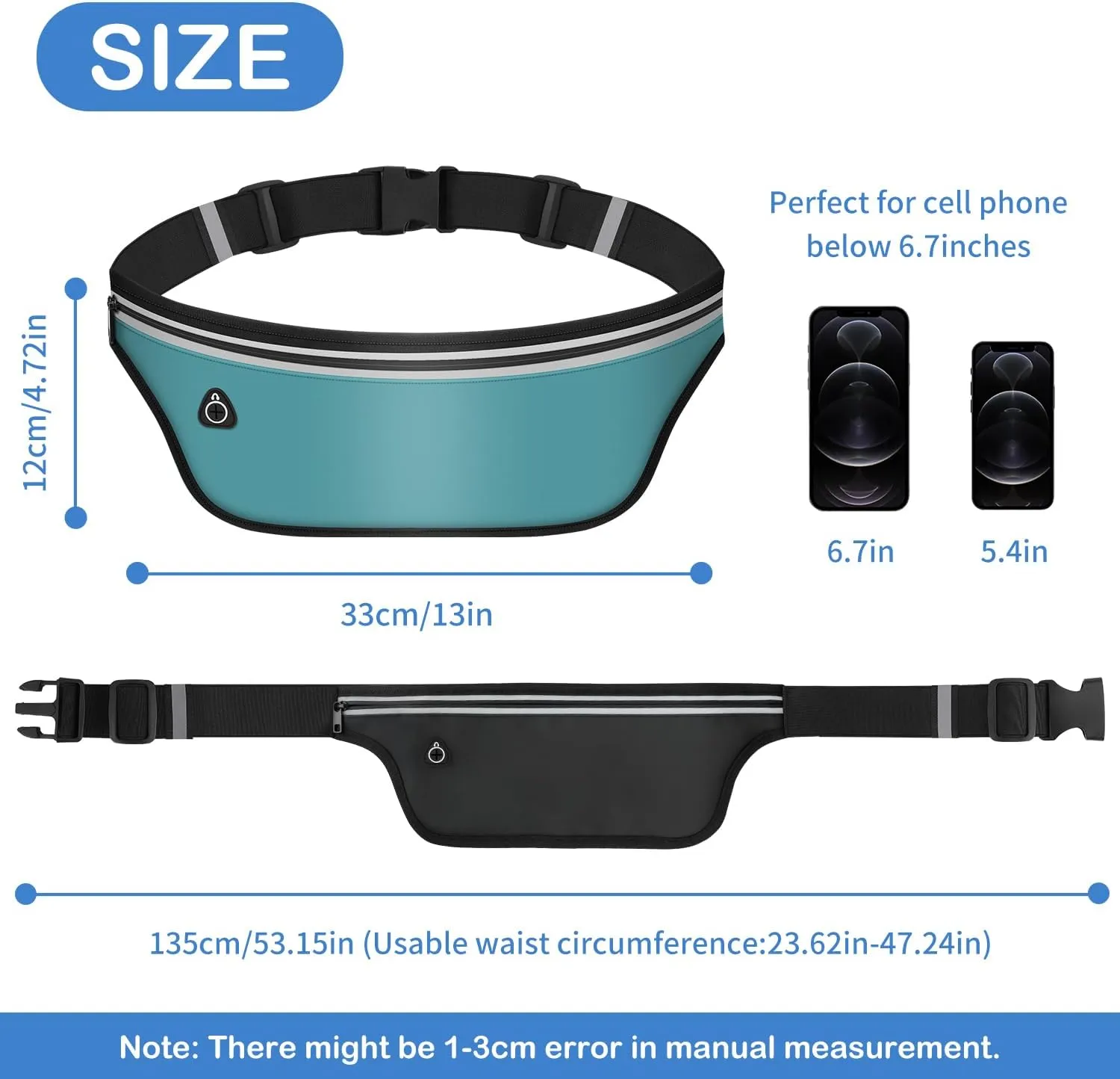 UltraSlim Fanny Packs for Women Men Slim Running Belt Waist Pack Runners Bag Waterproof Money Belt (Blue)