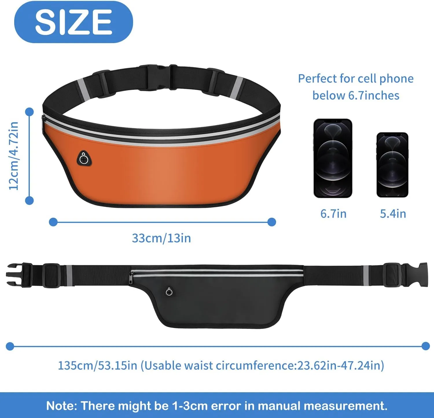 UltraSlim Fanny Packs for Women Men Slim Running Belt Waist Pack Runners Bag Waterproof Money Belt (Orange)