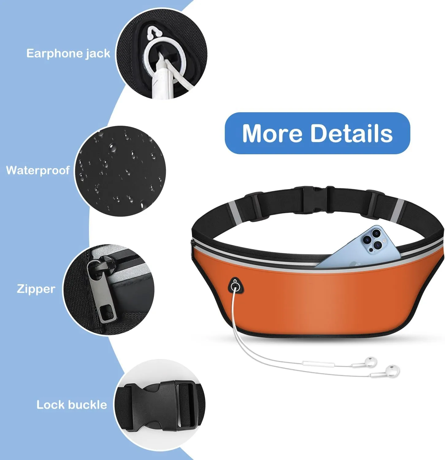 UltraSlim Fanny Packs for Women Men Slim Running Belt Waist Pack Runners Bag Waterproof Money Belt (Orange)