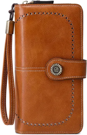 VONCOSS Women Fashion Zip Around Wallet Large Capacity Long Purse Credit Card Phone Holder Clutch with RFID Blocking and Wristlet Strap
