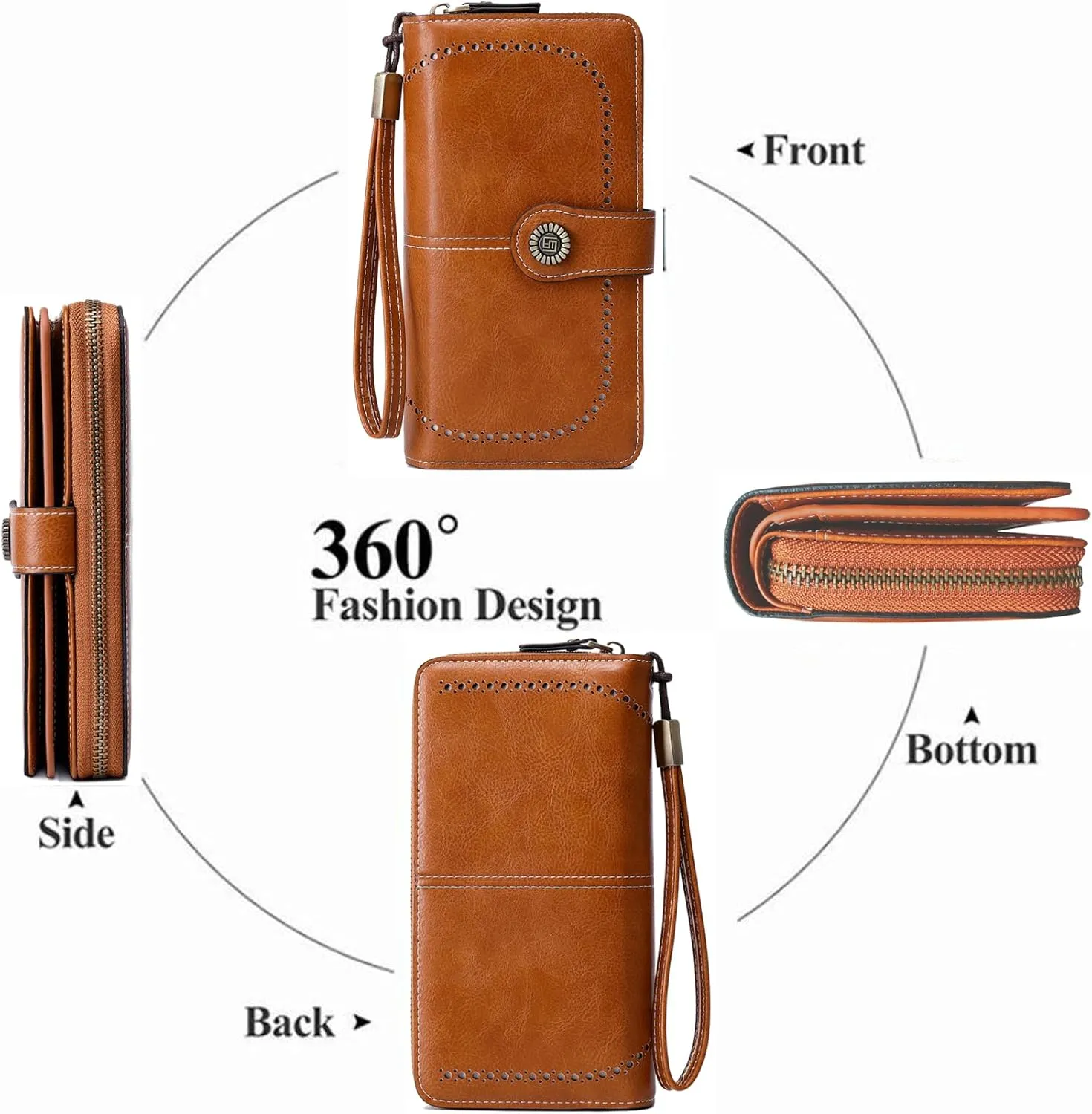 VONCOSS Women Fashion Zip Around Wallet Large Capacity Long Purse Credit Card Phone Holder Clutch with RFID Blocking and Wristlet Strap